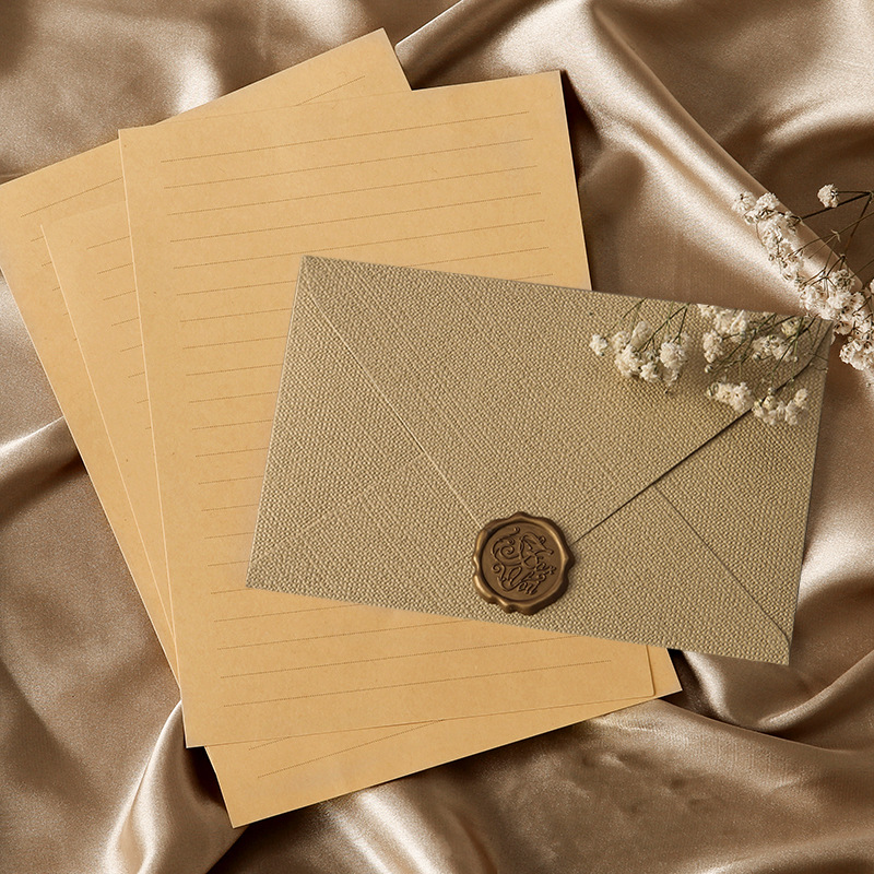 Picture of Linen Envelope Letter Paper Set Retro Love Letter Chinese Style Cowhide Special Paper Invitation Postcard Fire Paint Envelope