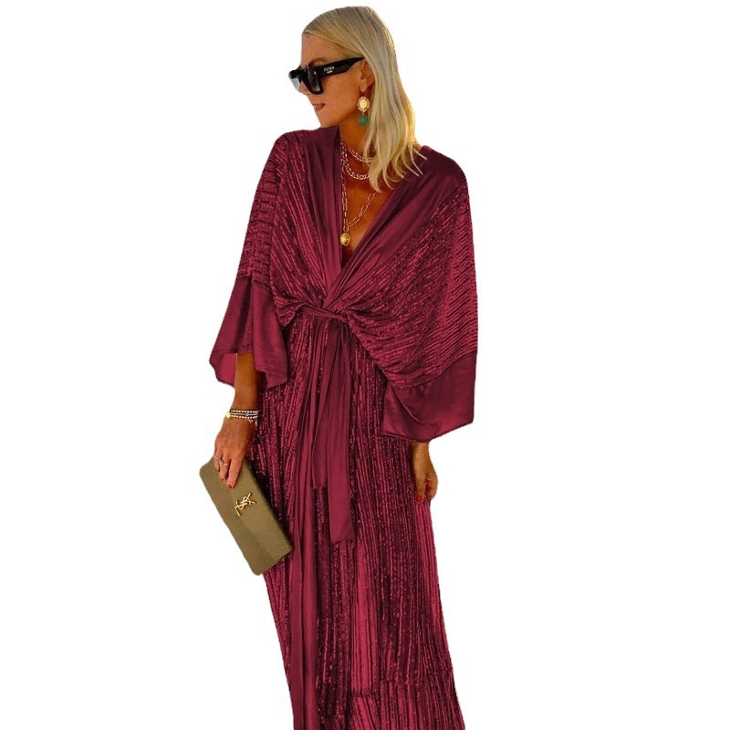 Picture of Wish Amazon AliExpress 2022 beads cardigan batwing sleeve party sequins dress tassel dress INS