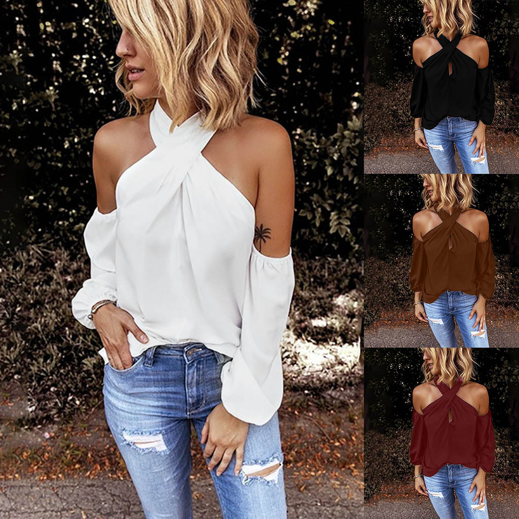 Amazon Best Selling European and American Clothing New Casual Slim Back Zipper Halterneck Solid Color Splicing Tops and Shirts for Women