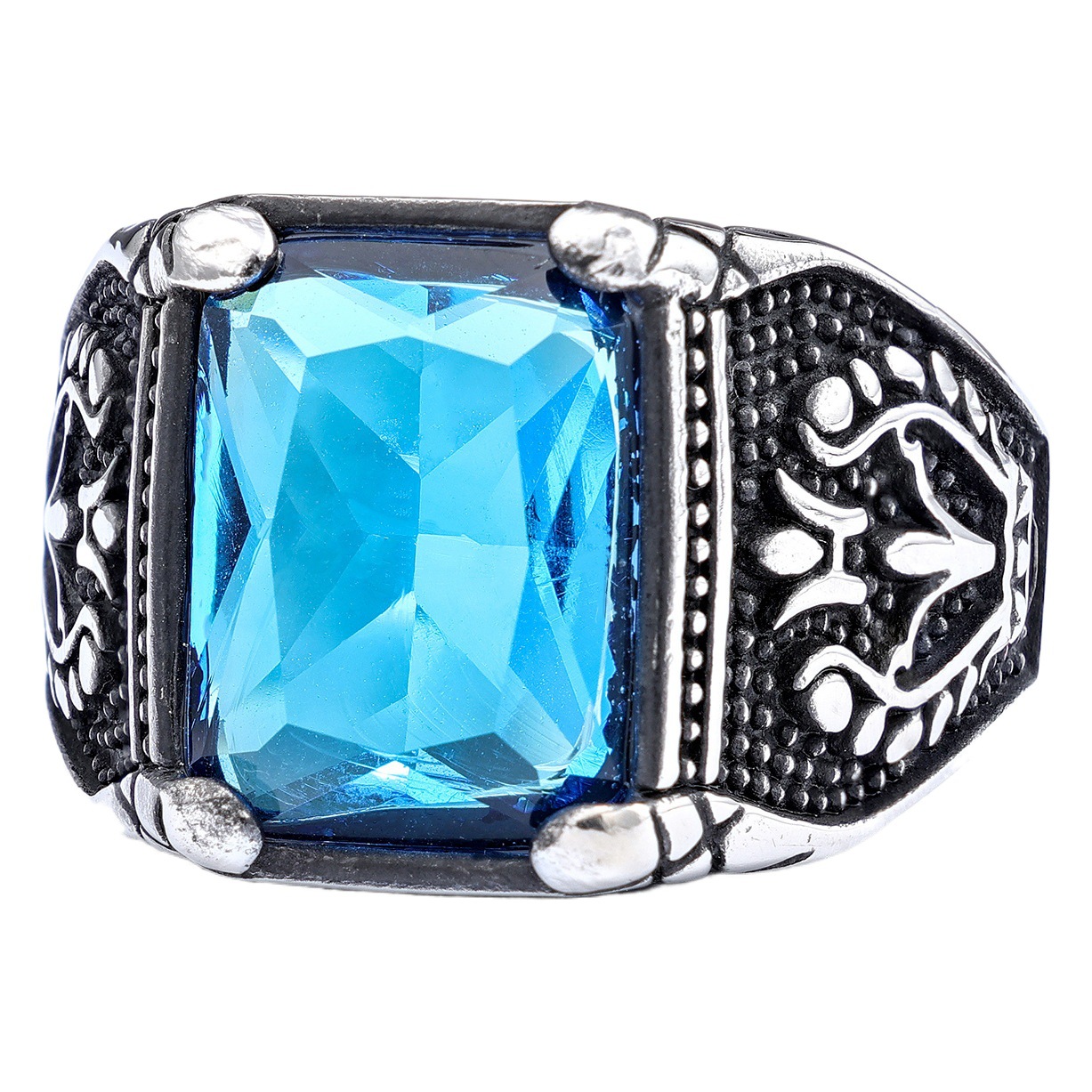 Cross-Border Nordic Hot-Selling Retro Tulip Gemstone Inlaid Ring Stainless Steel Non-Rust Fashion Jewelry Wholesale