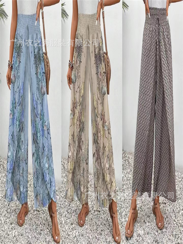 2025 Cross-Border European and American Fashion Woven European and American Fashion Positioning Printed Casual Loose Wide-Leg Women's Pants