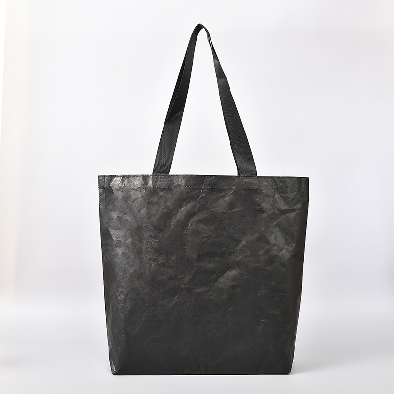 Large Black Tyvek DuPont Paper Tote Custom Logo Washable Tear DuPont Paper Shopping Bag