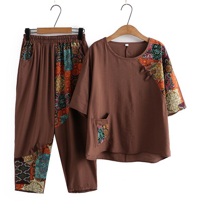 Picture of Western-Style Mom Summer Suit, Large Size Loose Middle-Aged and Elderly Women's Clothing, Fashionable Grandma's Age-Reducing Retro Casual Two-Piece Set