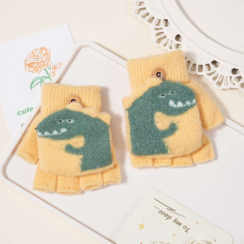 Picture of Children's flip gloves autumn and winter boys half finger warm cute Primary School students writing knitted dual-purpose gloves wholesale