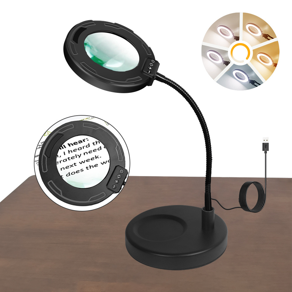 Desktop 10X magnifying glass with lamp for students reading nail art embroidery adjustable gooseneck hose clip desk lamp