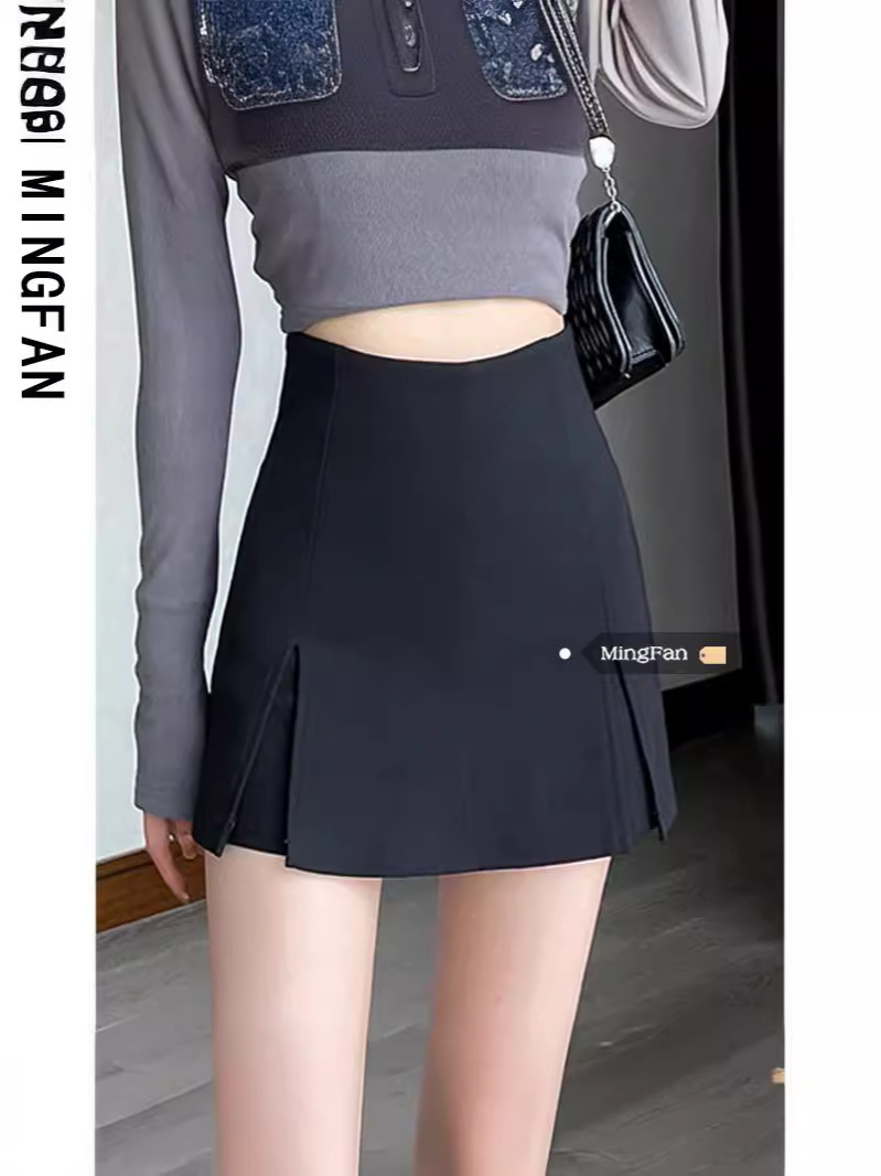 2024 New Summer Women's Clothing Spice Girl Black Skirt Design Sense Split Niche Hip Skirt Korean Style Short Pants Skirt