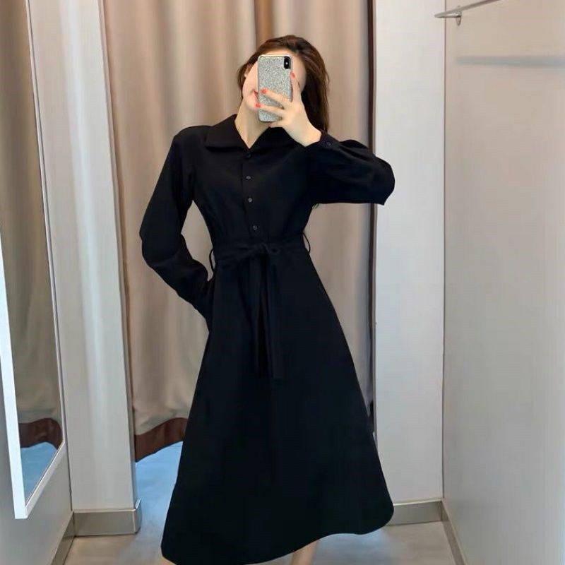 Autumn and Winter 2023 new French art students commuter wear high-grade sense small long sleeve black dress women