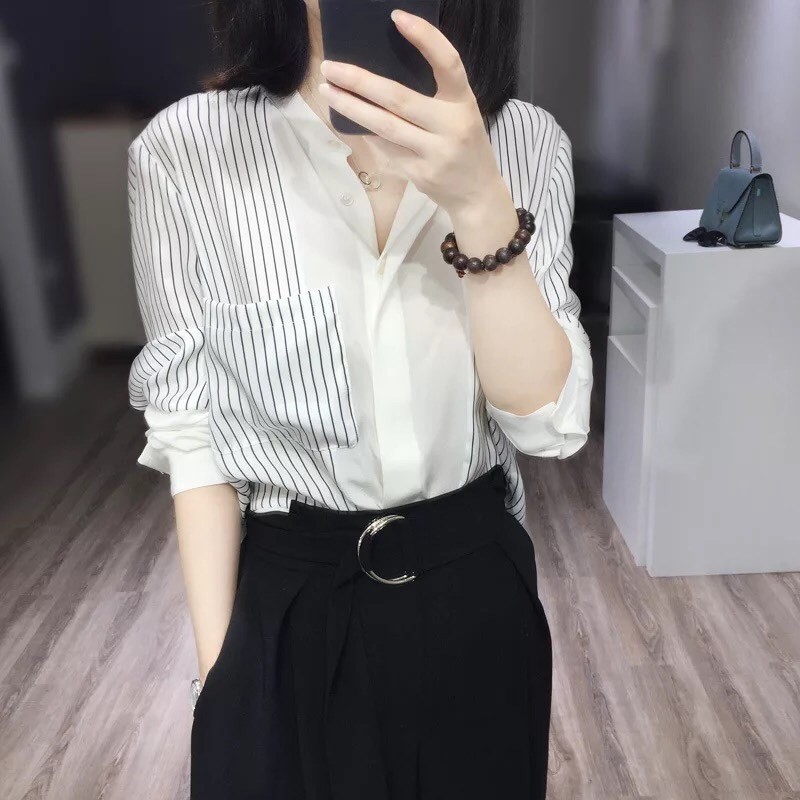 Spring and Summer New 2024 Loose Chiffon Shirt Women's Fashionable Elegant Striped Collar Long-sleeved All-match Professional Trendy Top
