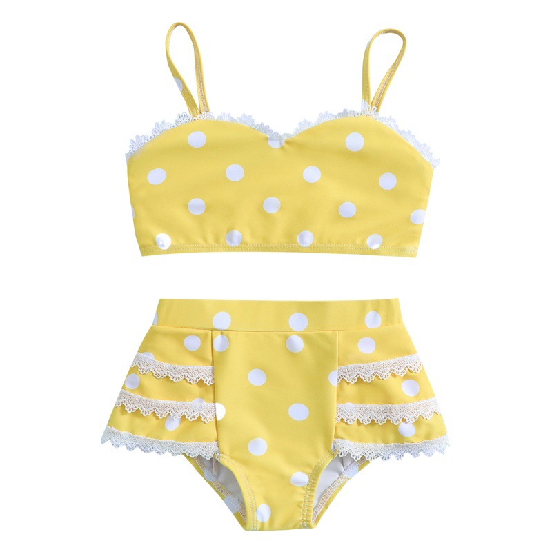 in stock wholesale foreign trade cross-border children's bikini wave split strap suit girls swimming suit two-piece set