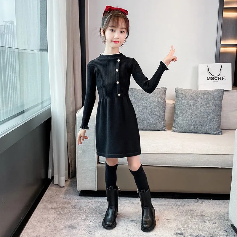 Picture of Girls' Spring and Autumn dress New Sweater Dress for Big Children Retro Knitted Skirt Western Style Girls' Knitted Princess Skirt