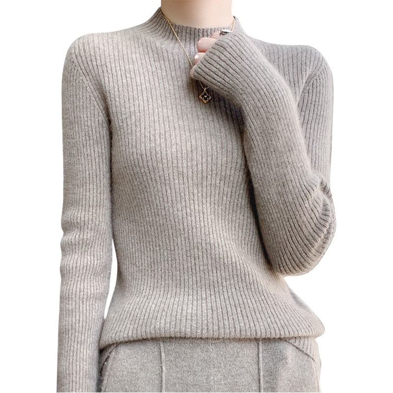Striped Half Turtleneck Bottoming Shirt for Women, Short Style, Simple Elegant, Thickeneded Stand-Up Collar, Long-Sleeved Knitted Bottoming Shirt for Women