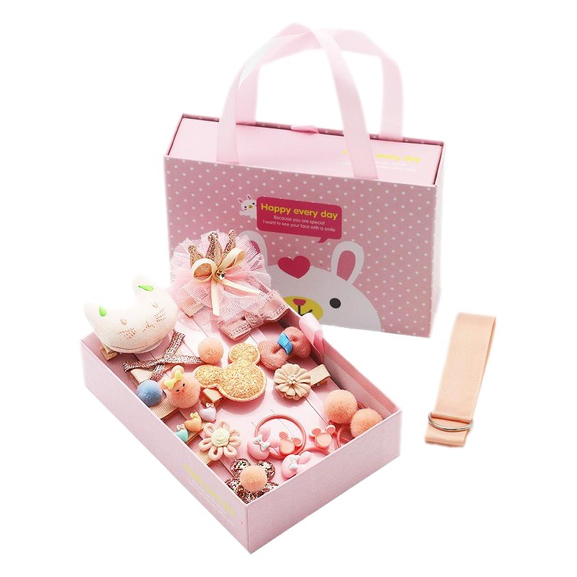 Korean version of children's hair accessories girls baby hair card 18 piece set portable box cute princess hair clip gift set Wholesale