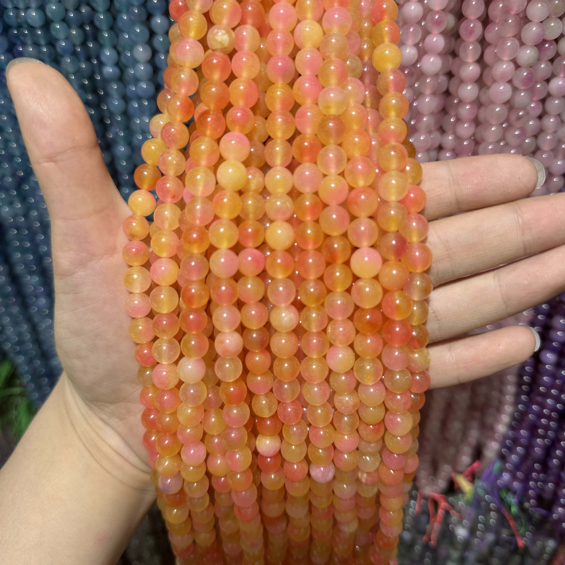 Picture of Live hot grade a chalcedony 8mm two-color round beads beads handmade diy Internet celebrity matching in stock jewelry