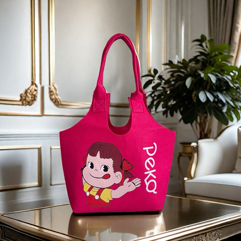 Large Capacity Internet Celebrity Two Cartoon Hand Felt Bag Student Handbag Felt Handbag Hand Bag Dragon Boat Festival Bag