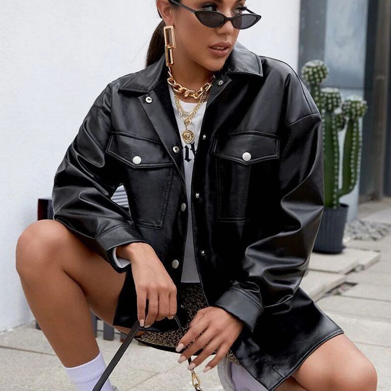 Picture of Foreign Trade Amazon Ebay 2024 Winter and Autumn European and American Pu Leather Women's Shirts Trendy Jackets Wholesale Sexy Hot Girls