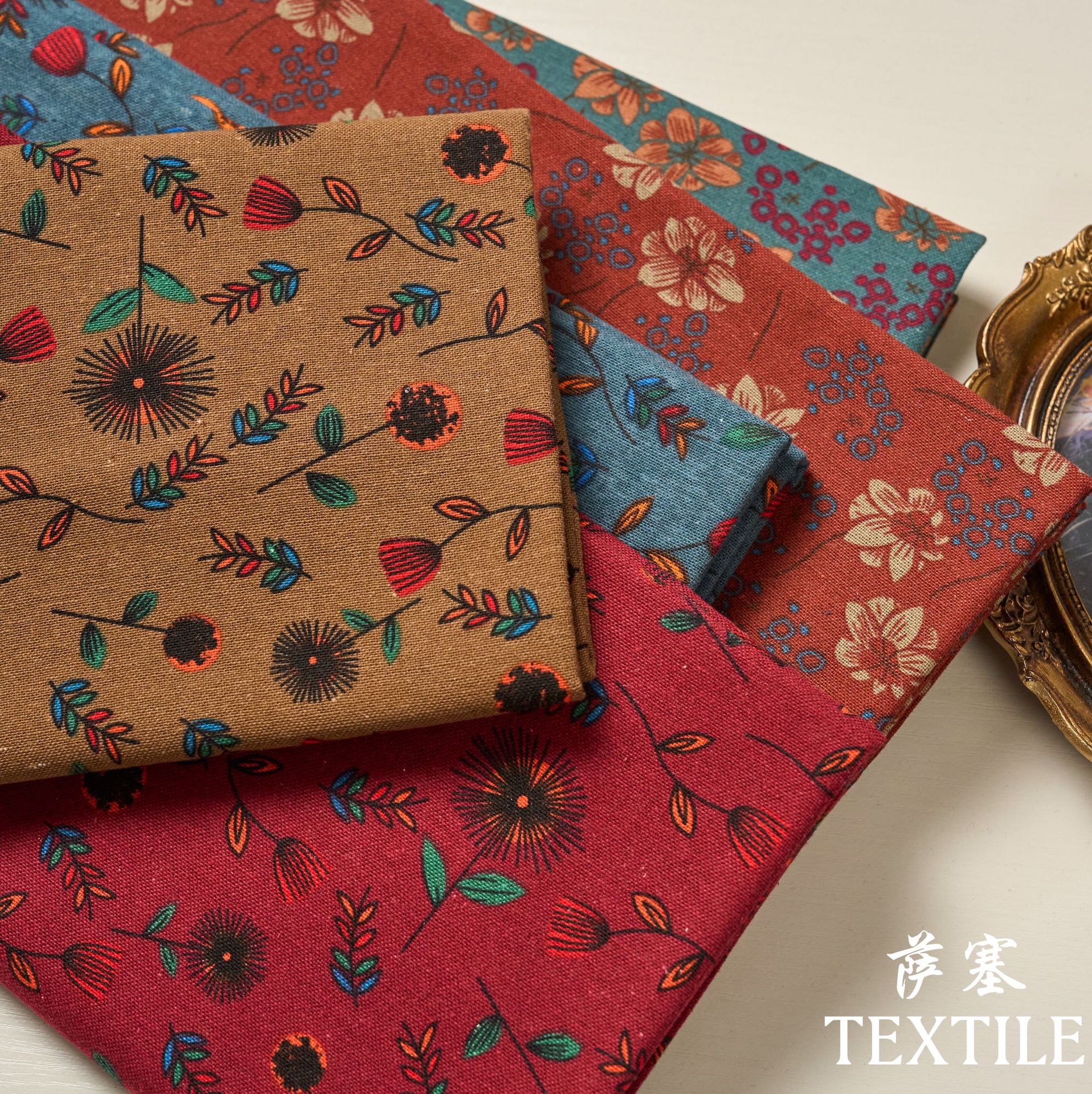 Cotton and Linen Digital Printing Fabric Printing Fabric Small Floral Cloth Retro Pastoral Clothing Fabric