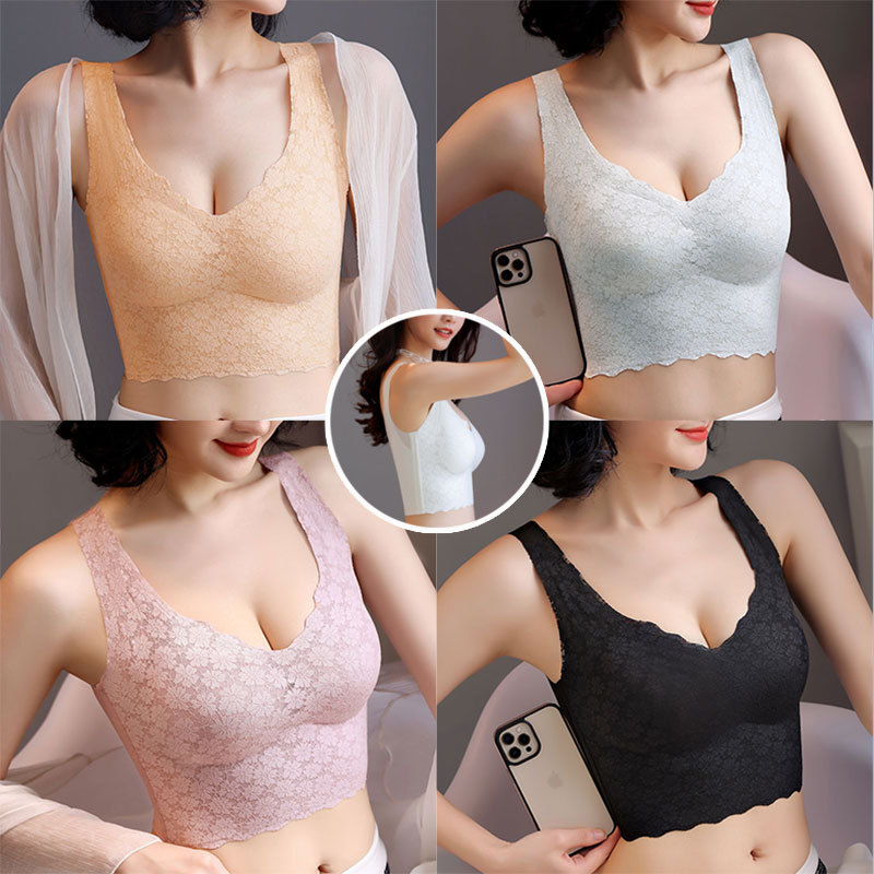 Picture of Summer Seamless Sports Beauty Vest-style Plus Size Underwear Women's Gathered Big Chest Small Bra High Side Wall Breast Cover