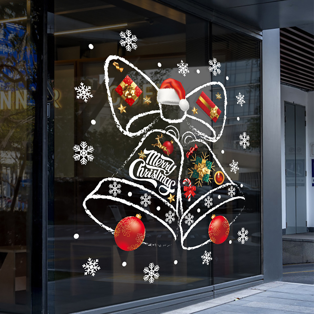 Christmas decorative window stickers glass door stickers Christmas bells creative window mall layout Christmas stickers