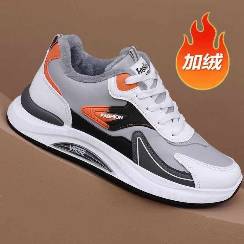 Men's shoes autumn and winter fleece-lined warm leather sneaker soft bottom casual running shoes black work shoes cross-border generation