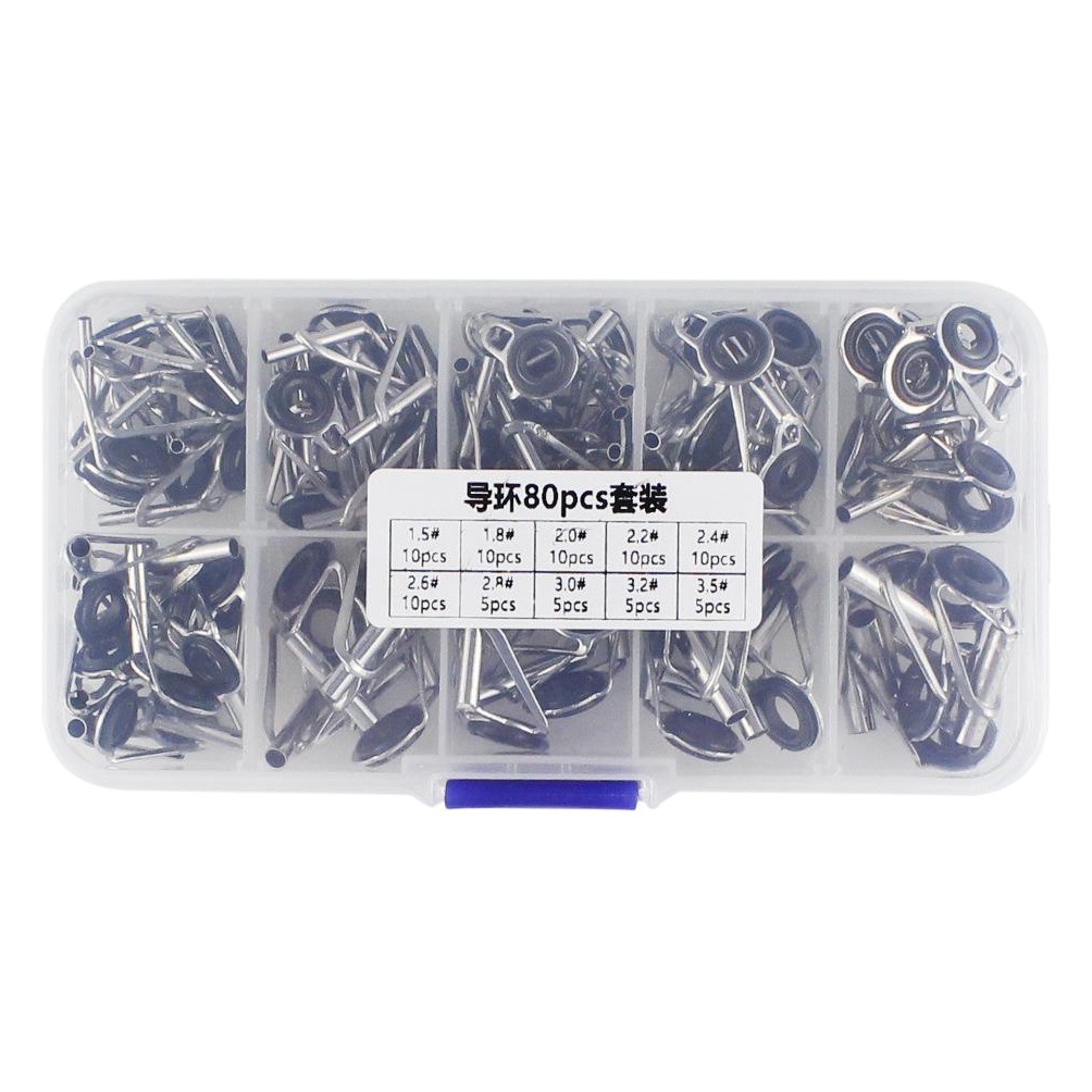 Luya sea pole top ring suit 80 pcs/box stainless steel ceramic ring fishing rod rock fishing raft rod fishing gear accessories cross border