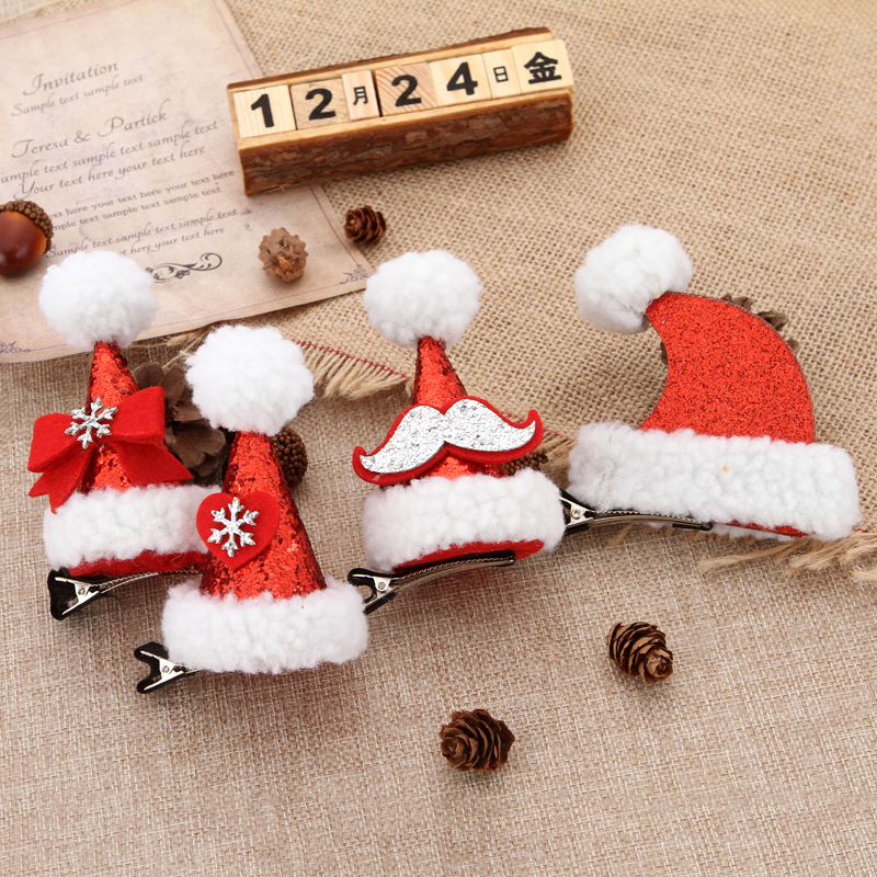 Foreign Trade Selling Cute Christmas Hat Hairpins for Adults and Kidsren Sequin Hat Duckbill Clip Cartoon Hairpins Headdress Christmas Hairpins