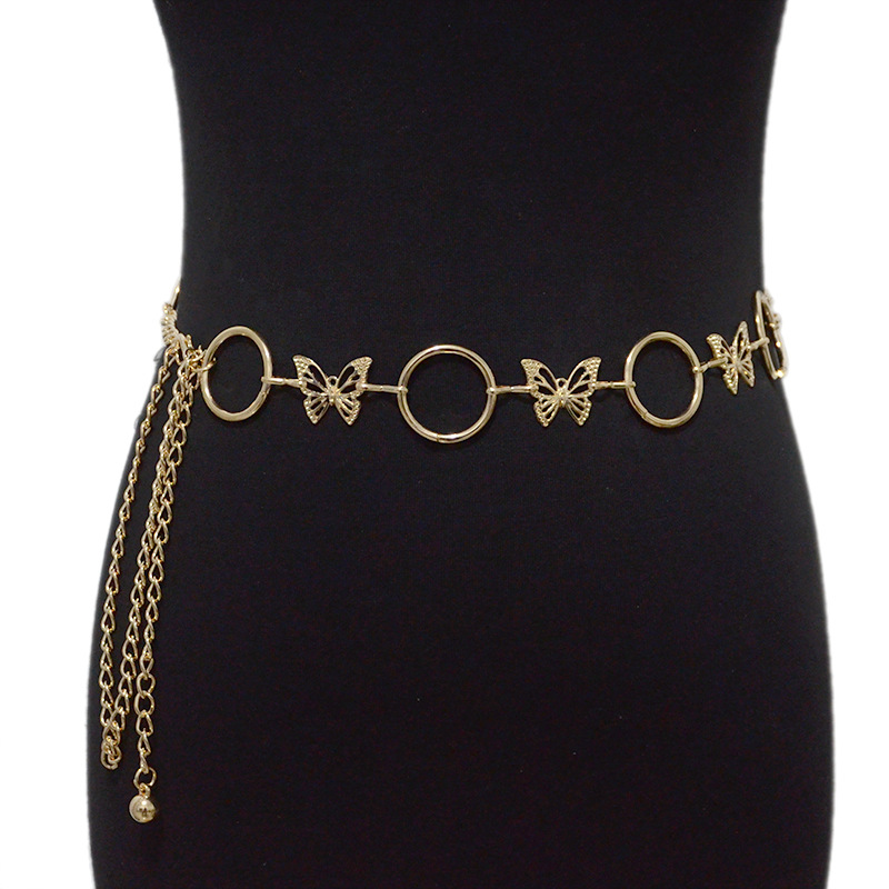 Summer New Women's Belt Fashionable and Versatile Hollow Butterfly Decorative Metal Ring Chain Waist Chain with Dress