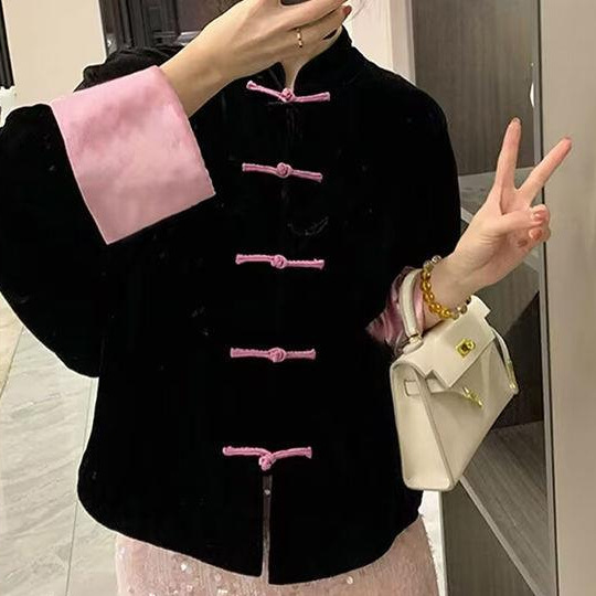 New Chinese style Tang suit black button shirt women's spring and autumn coat shirt spring 2024 new small shirt tide