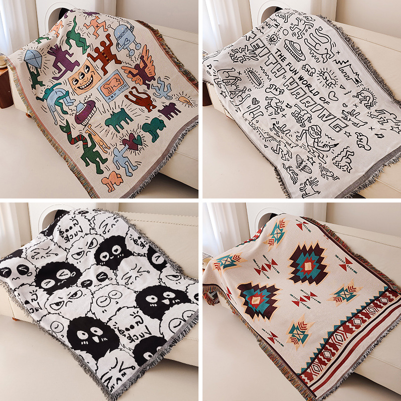 Cross-Border Sofa Blanket American Graffiti Cartoon Illustration Decorative Tapestry Office Casual Throw Blanket Sofa Towel Full Cover Cloth