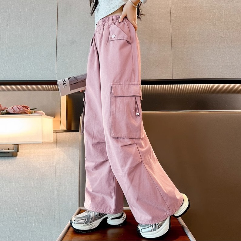 Girls' Cargo Pants Popular in Autumn 2024 New Girls' Big Children Loose Casual Western Style Street Pants Tide