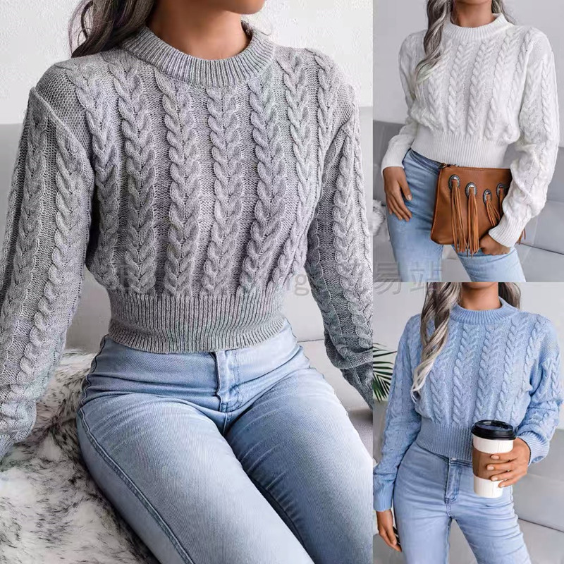 South Korea Dongdaemun Internet celebrity same slim twist sweater thin Korean style round neck waist bottoming sweater top