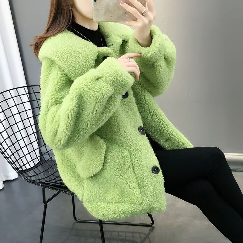 Foreign Trade Imitation Lamb Fleece One-piece Plush Top Autumn and Winter New Korean Solid Color Loose Short Jacket for Women