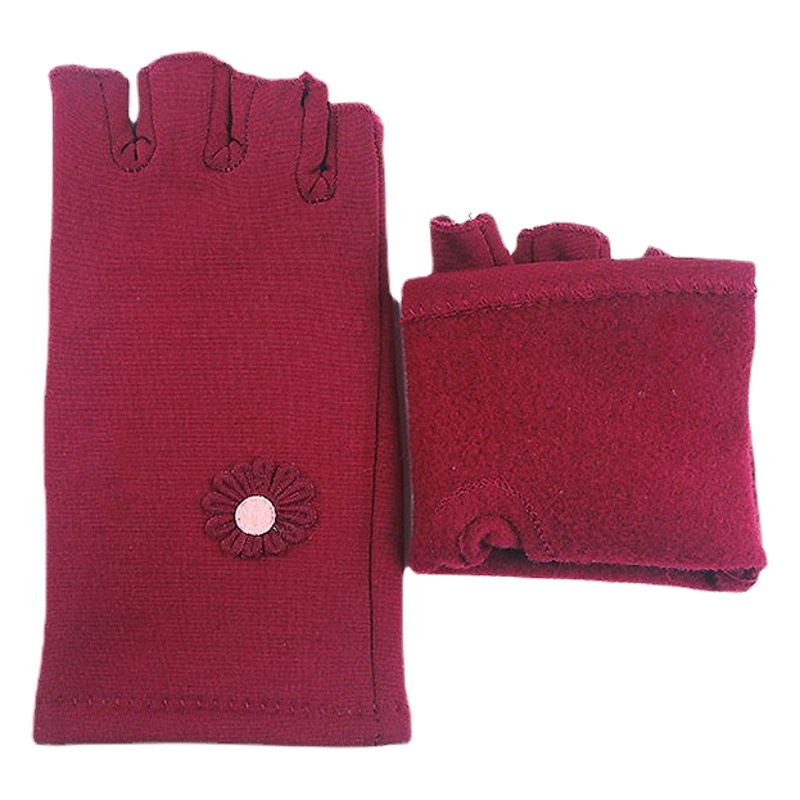 Ladies gloves fleece-lined exposed fingers autumn and winter Korean version of half finger work warm driving cycling elastic dance two fingers wholesale