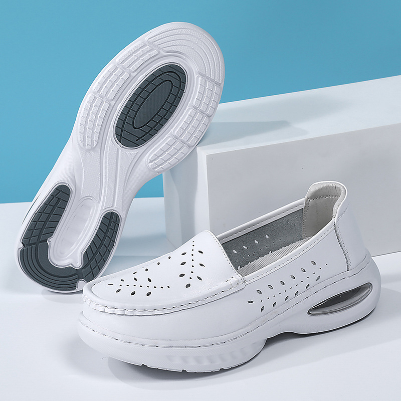 Autumn and summer nurse shoes leather women's air cushion soft bottom breathable thick bottom work shoes in stock women's shoes wholesale a generation of hair