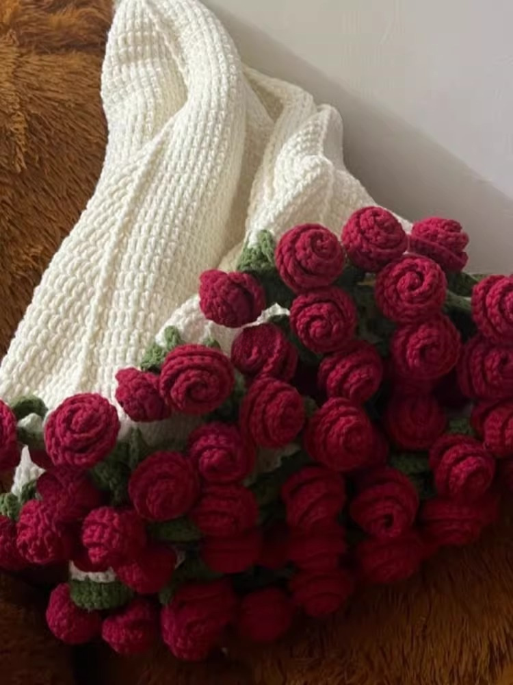 Rose Bouquet Blanket DIY Material Package Lily of the Valley Flower Blanket Handmade Wool Ball Blanket Creative Gift for Best Friend