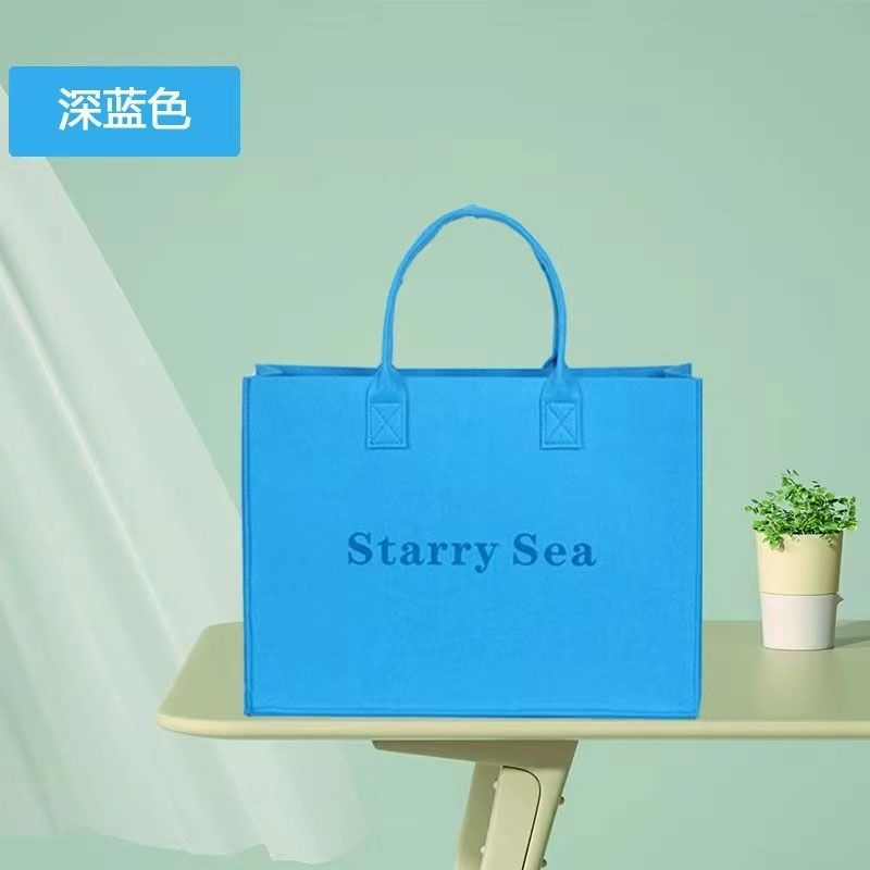 Ins-Style Felt Tote Bag with Letters, Fashionable and Versatile, Large Capacity Commuter Bag, Can Add Logo, Simple Ins Style