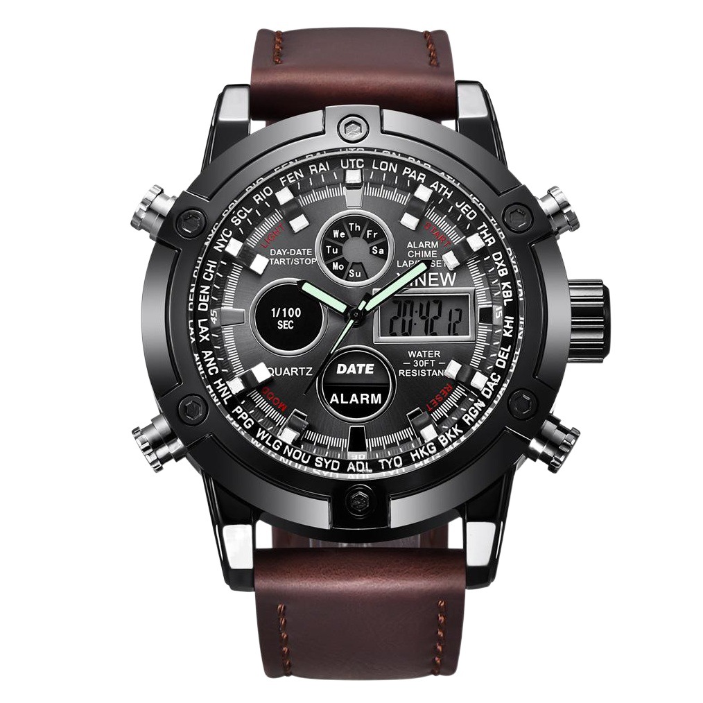Chronograph Business Watch Men Leather Digital Wristwatches