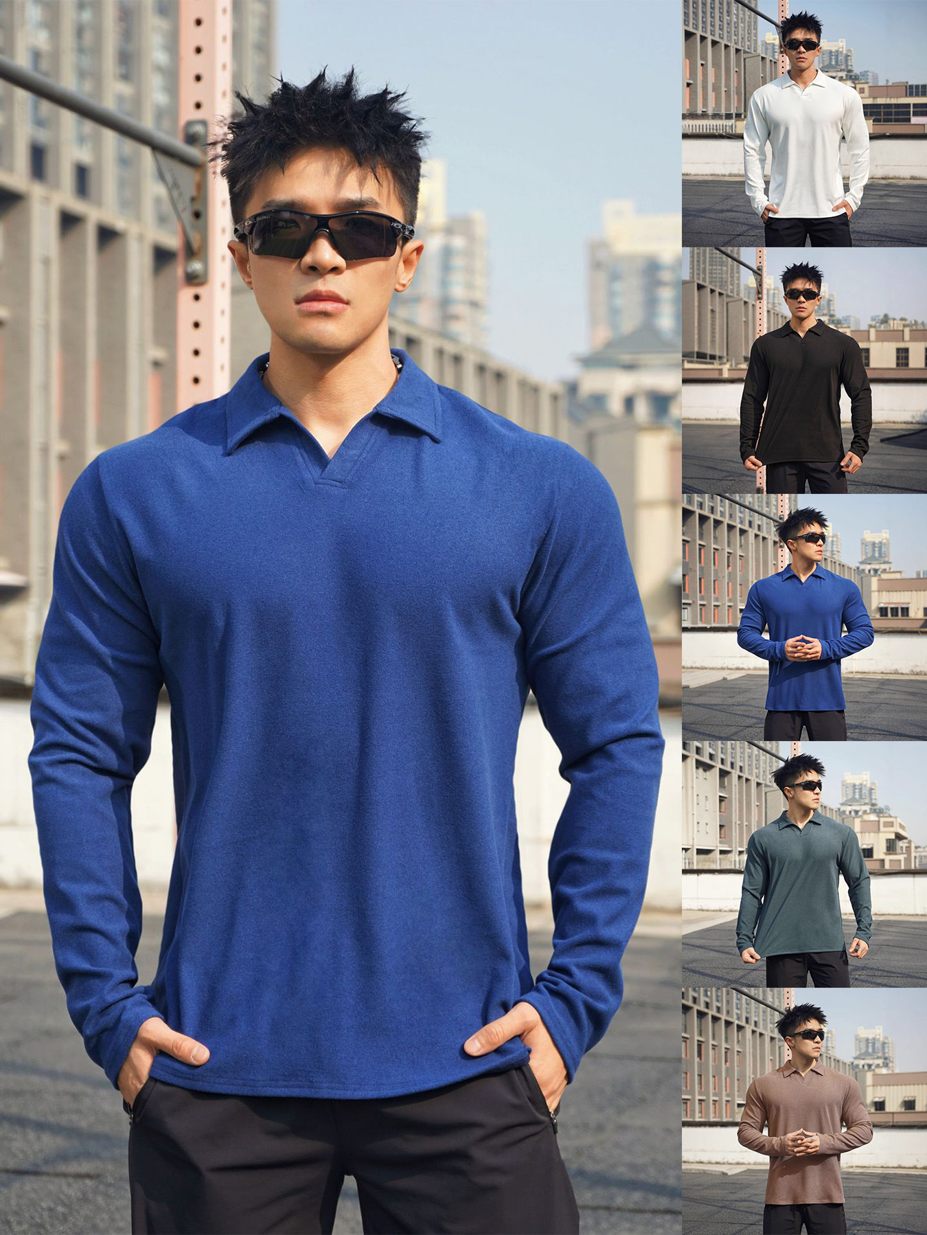 New De Rong Muscle Fitness Men's Basketball Brothers Training Polo Loose Sports Long Sleeve T-shirt Top for Hair