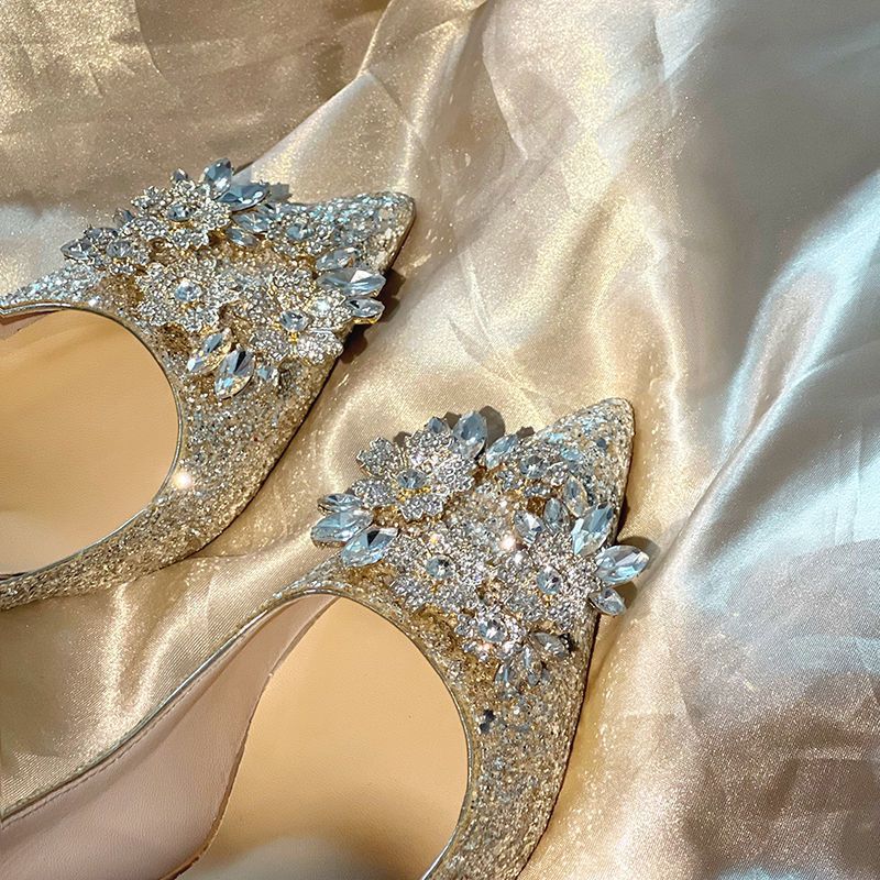 Full diamond wedding shoes women Xiuhe wedding dress two-way crystal shoes 2023 new bridal shoes not tired feet rhinestone high heels