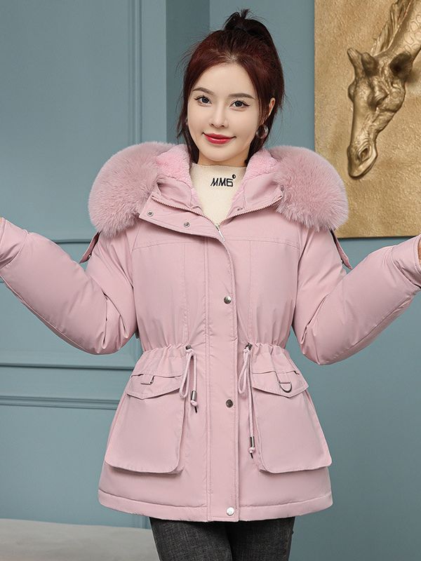 2024 Small Big Wool Collar Western Style Winter Korean Style Soft Cotton-padded Coat Waist Slimming Thickened Women's Fashionable Pike Suit