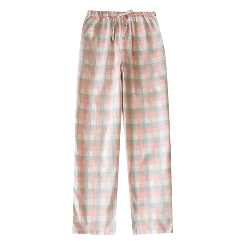 New double-layer gauze cotton couple home pants breathable women's cotton trousers pajama pants men's home pants loose comfortable high waist