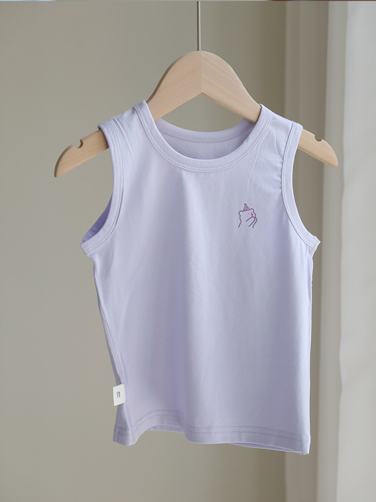 Picture of 2025 new summer children's boneless cartoon vest for boys and girls baby sky bamboo cotton thin bottoming sleeveless t outer wear