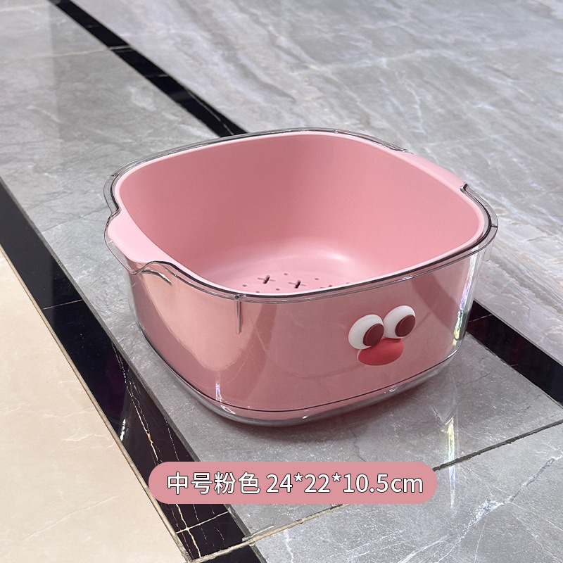 Picture of Double Layer New Dopamine Drain Basket Cute Household Fruit and Vegetable Cleaning Basket Two-in-One Thickened Vegetable Washing Basket