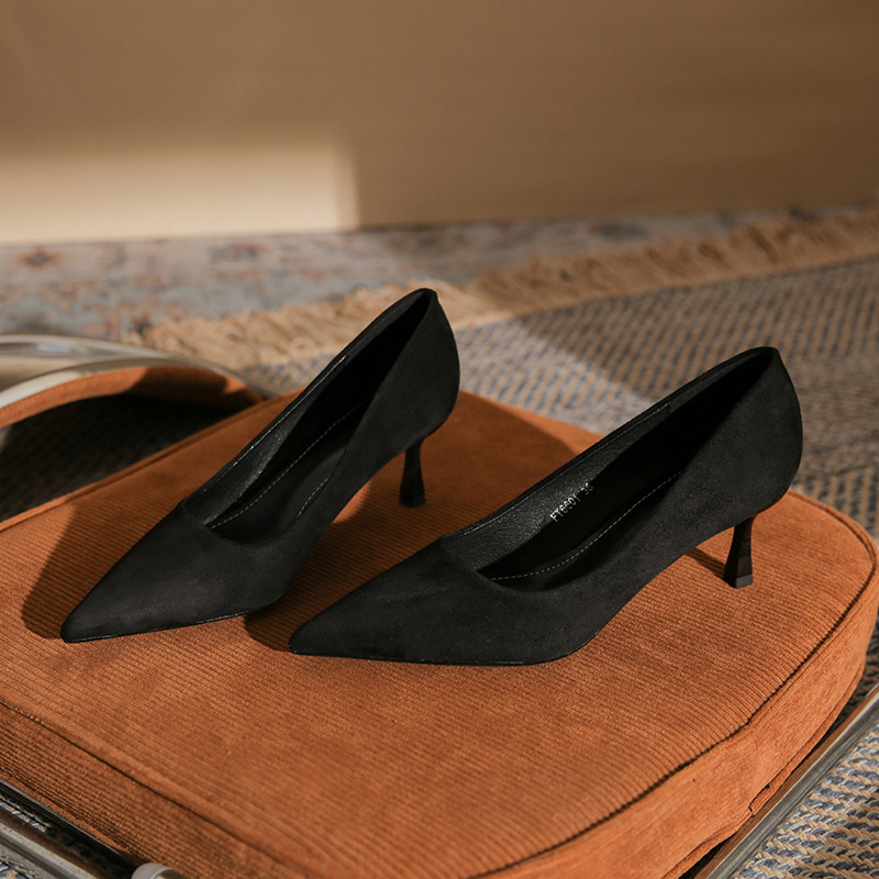 8801 Classic Black Pointed Suede High Heel Women's Shoes Commuter Dress Not Tired Feet New Fashion Shoes