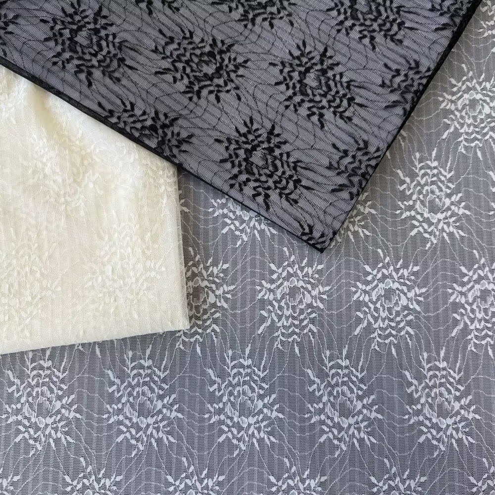 In-stock wholesale 95g nylon stretch warp-knitted lace fabric, pajama top, lace base layer, dress fabric