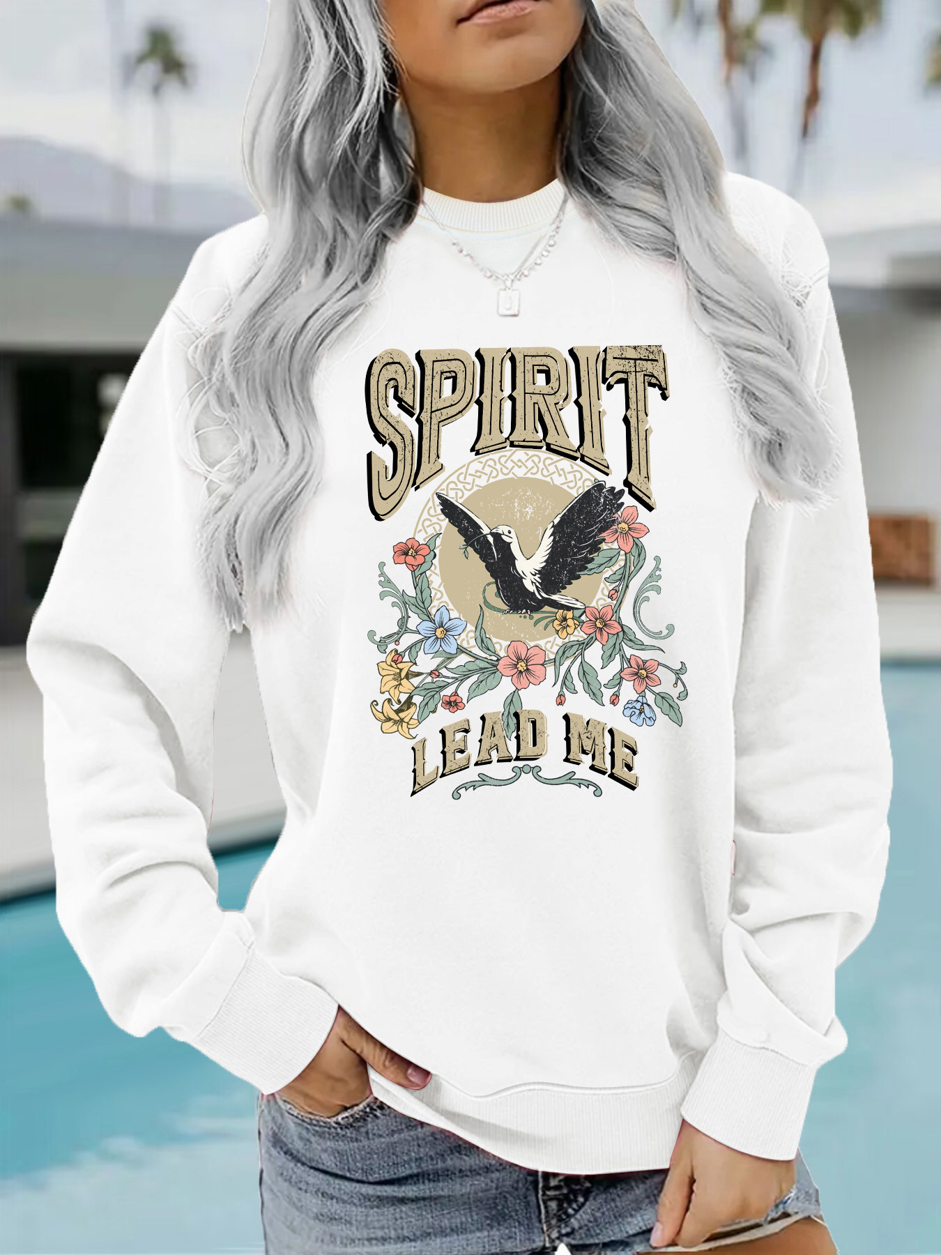 Picture of Amazon Cross-border Foreign Trade Casual Long-sleeved Turtleneck Shirt SPIRIT LEAD ME Printed Loose Women's Sweatshirt