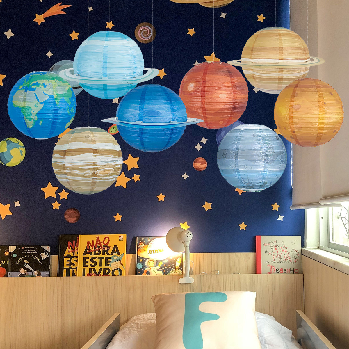 Picture of Amazon's Popular Planet Lantern Decoration Space Theme Planetary Paper Lantern Round Children's Birthday Holiday Party