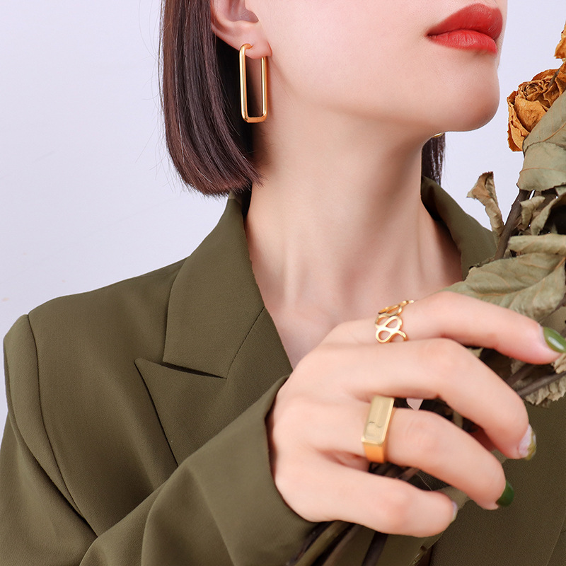 Niche design European and American personality hollow square geometric fashion stud earrings titanium steel gold plated cross-border hot wholesale earrings