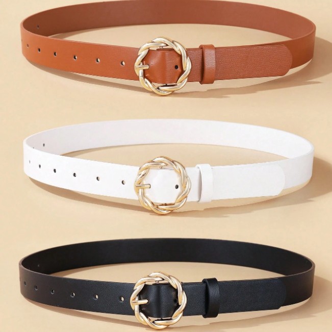 Cross-border gold rotating round belt buckle, irregular pin buckle style, pants belt, PU belt, wide belt round buckle, new arrival
