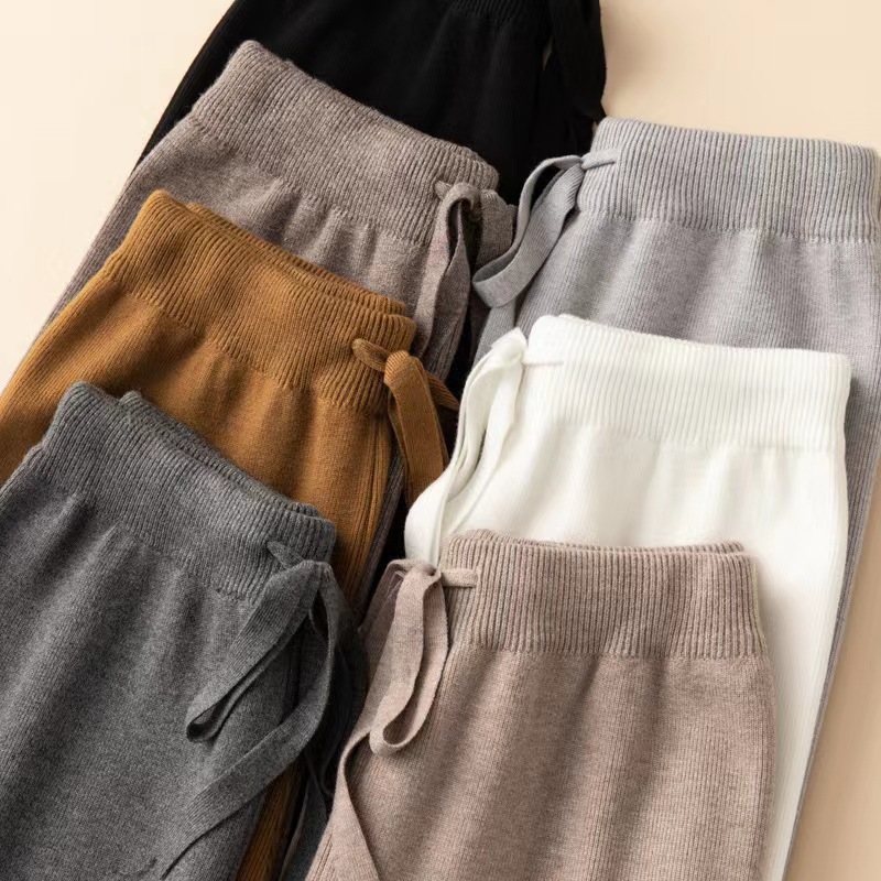 Thickened wide-leg pants women's new versatile slacks loose high-waisted drape wool knitted floor-length pants women