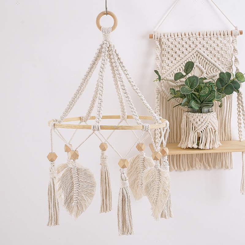 Picture of Nordic Handmade Woven Tapestry Bamboo Circle Leaves Tassel Home Decorations Children's Room Bedroom Hanging Photo Props